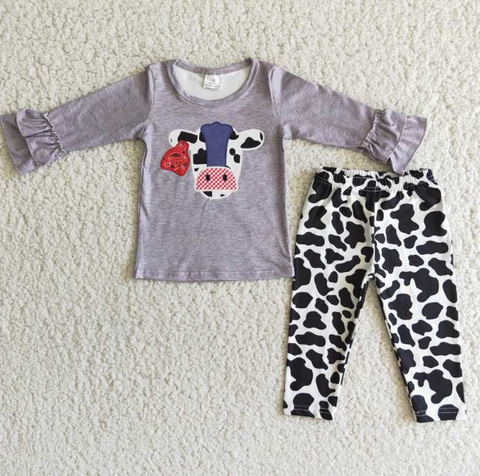 Cow Grey Long Sleeve Speckled pants Set