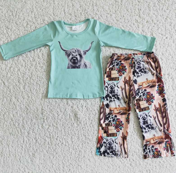 Yak Blue Long Sleeve Fringe Hem Suit