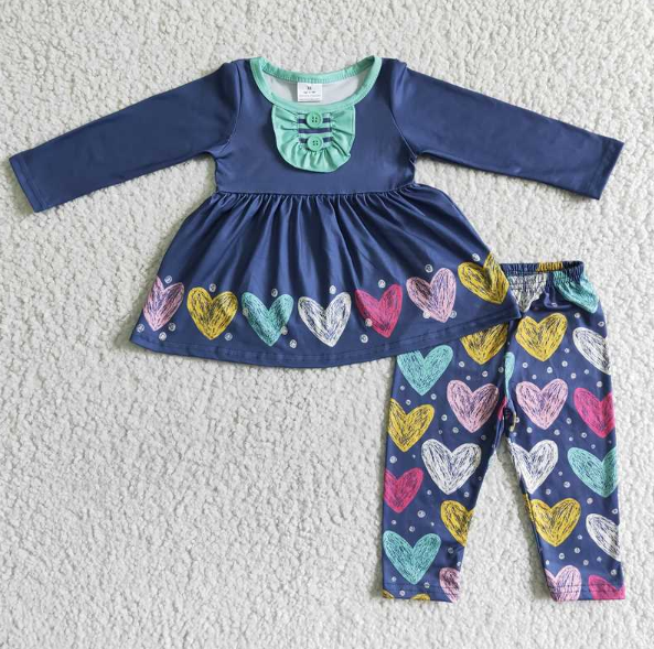 6 A23-7 Valentine's Day Heart Blue Long Sleeve Suit