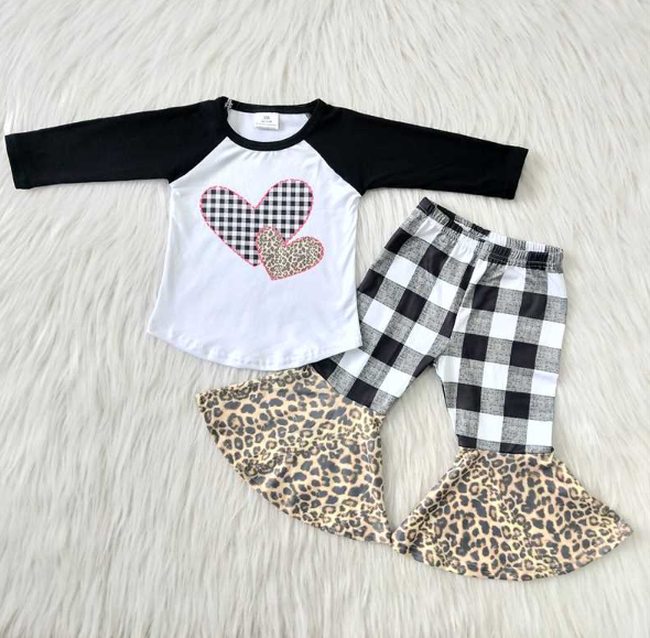 6 B7-23 Valentine's Day Plaid Leopard Heart Long Sleeve Suit