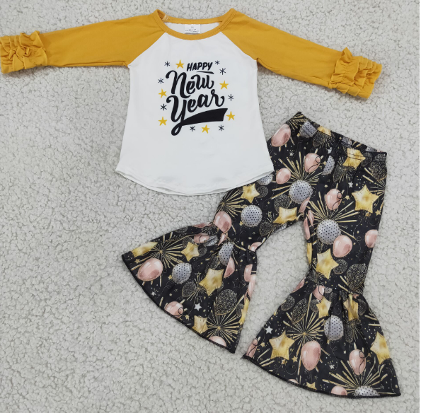 New Year's Yellow Long Sleeve Pants Set