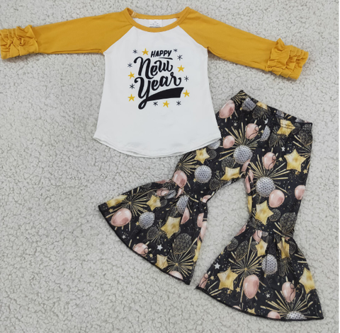 New Year's Yellow Long Sleeve Pants Set