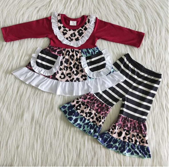 White Lace Black Striped Pocket Burgundy Long Sleeve Suit