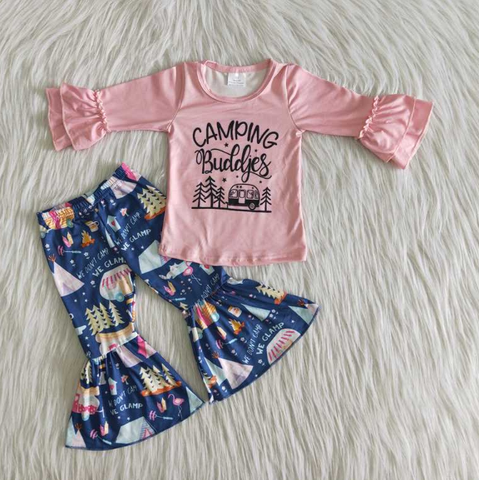 CAMPING Camping Pink Long Sleeve Blue Trousers Set
