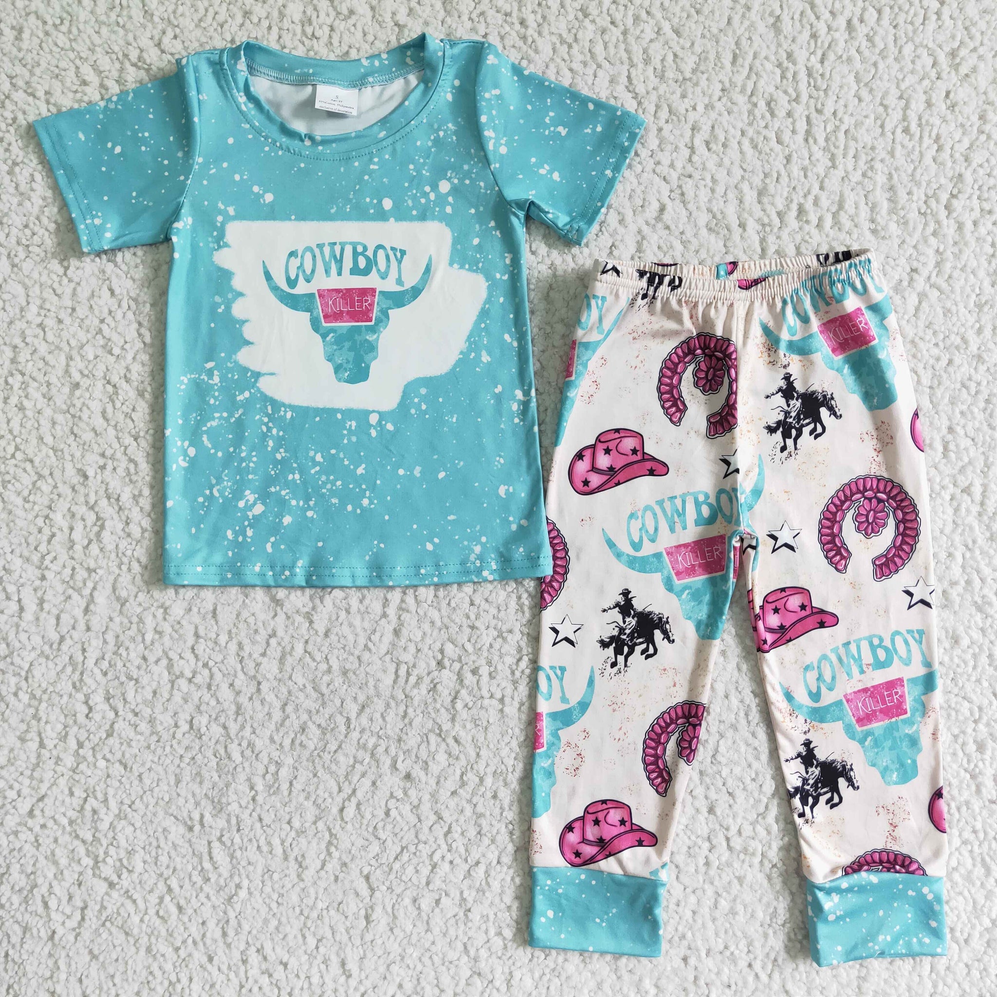 BSPO0005 COWBOY Bull Tau Teal Short Sleeve Pants Set