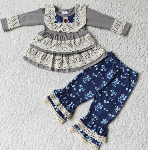 Double Lace Top and Blue Pants Set