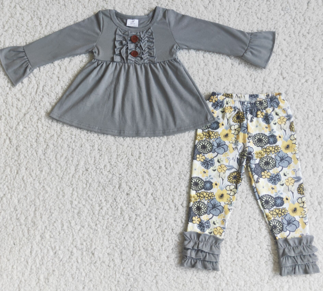 Grey Long Sleeve Top Lotus Pants