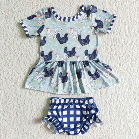 GBO0049 Chicken print  Newborn Infant Baby Girls Bummies Sets