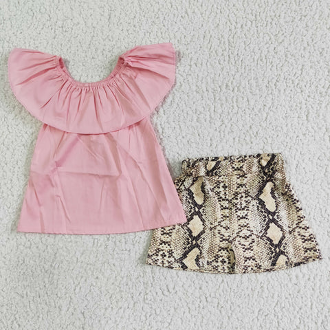 C8-7 Woven Pink Top and Yellow Snake Shorts