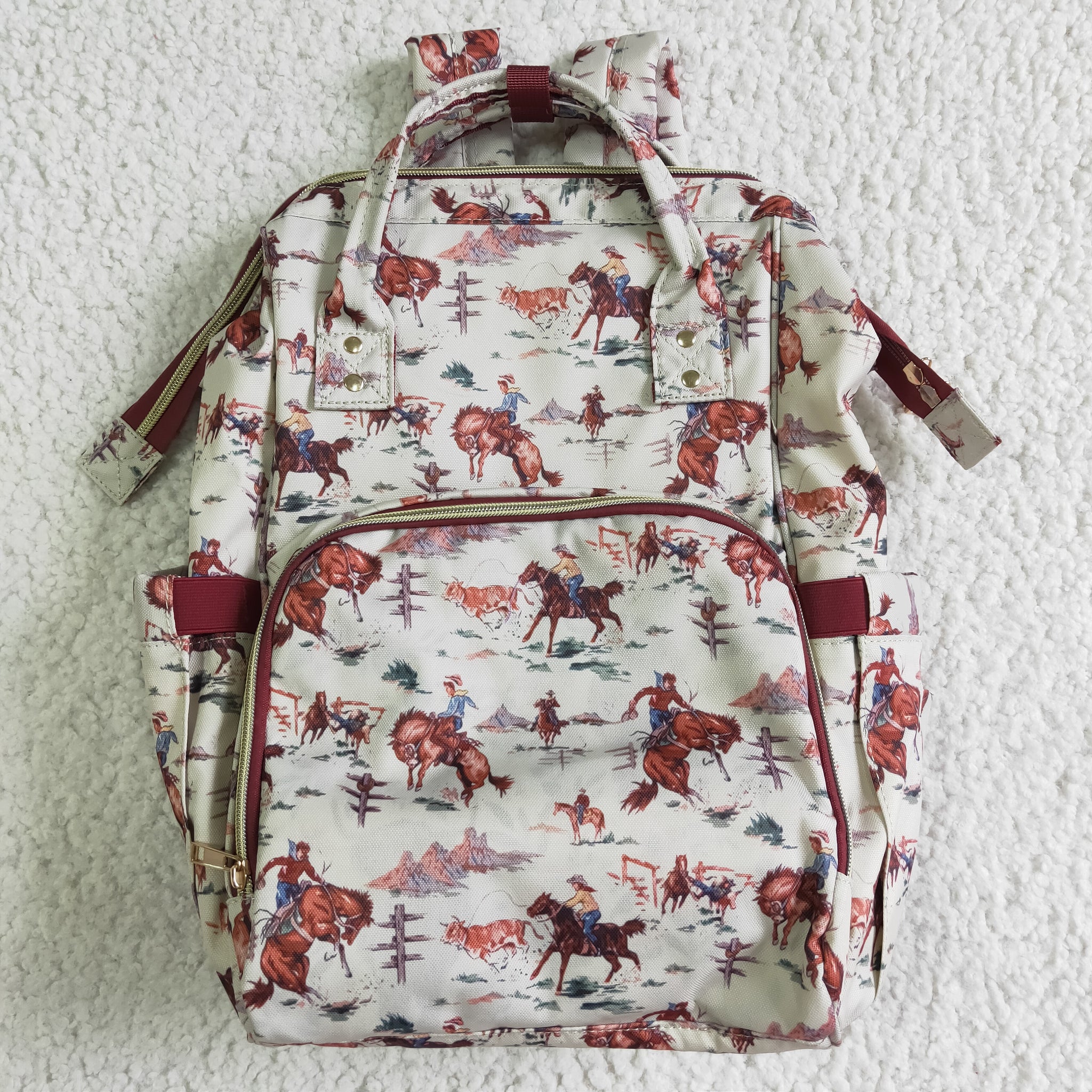 western cowboy riding backpack