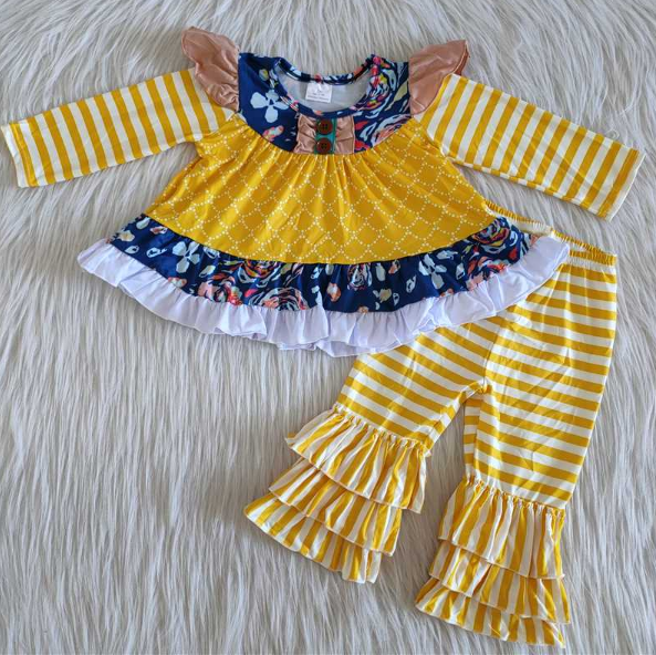 striped yellow three-layer lace pants