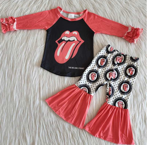 Rolling Stones Tongue Red Lace Long Sleeve Girls Set