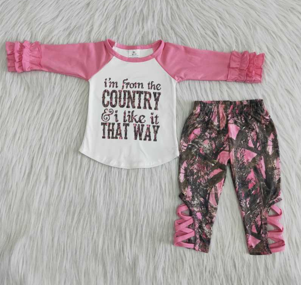 Pink Long Sleeve Camo Cross-Tie Pants set