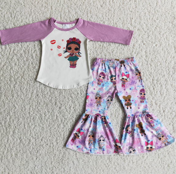 Girls Purple Long Sleeve Flared Pants Set