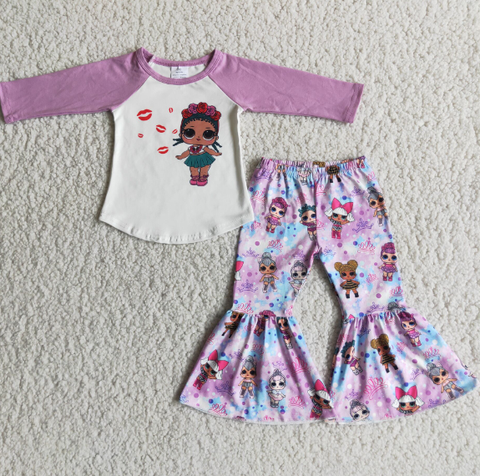 Girls Purple Long Sleeve Flared Pants Set