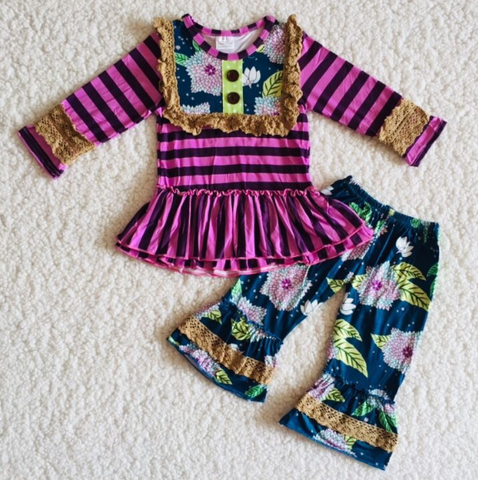 Purple Striped Buckle Booties set