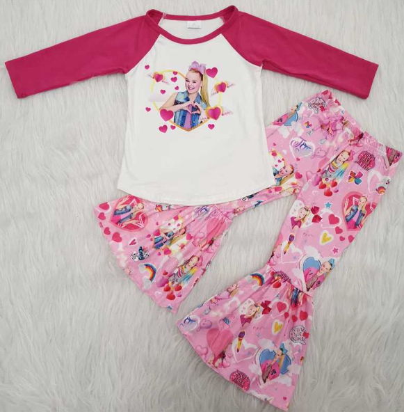 6 A25-11 Valentine's Day JOJO Pink Girl Heart Flared Pants