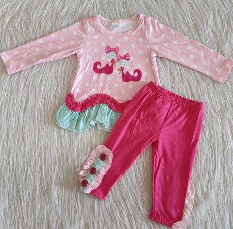 6 A10-11 pink polka dot shoes red pants set