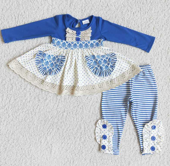 Blue Blue Polka Dot Stripe Pocket Set