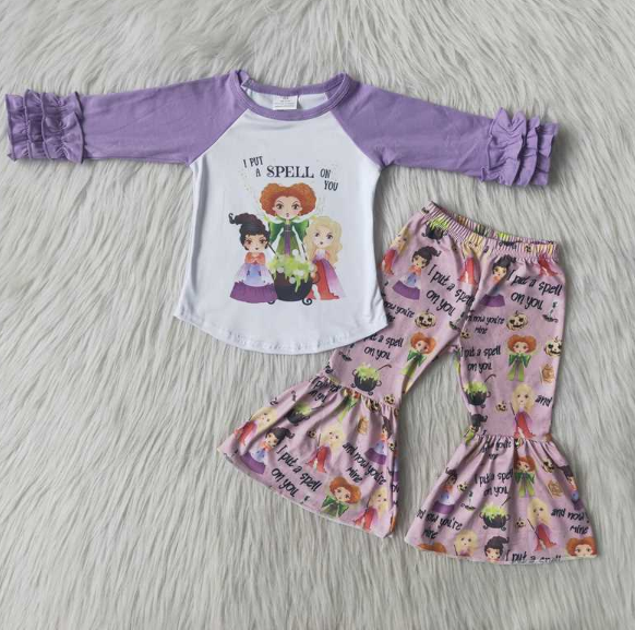 girls purple hocus pocus flared pants suit