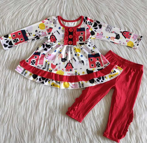 Farm White Long Sleeve Red Pants