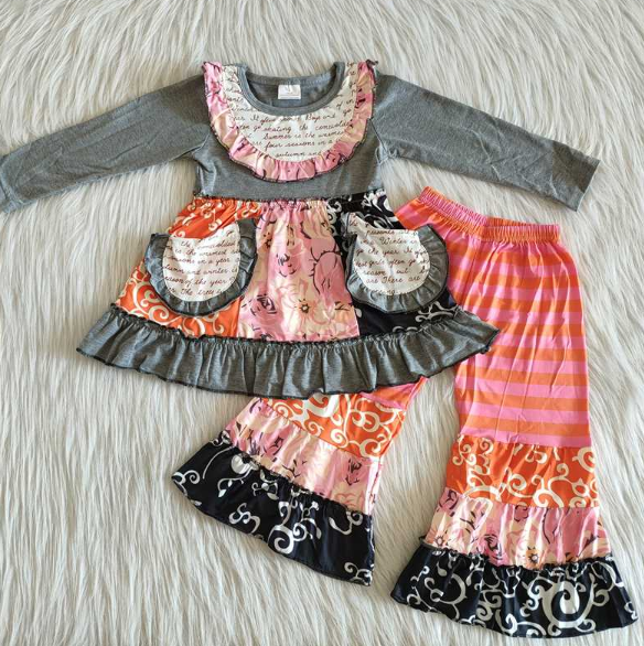 Long Sleeve Pocket Flare Pants Set