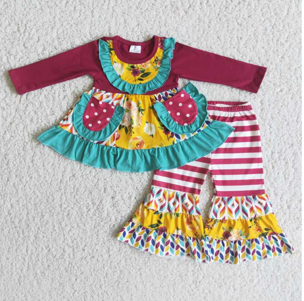 feather floral print two-pocket set