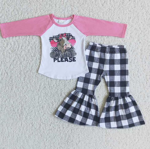 Pink heifer black and white check flared pants set