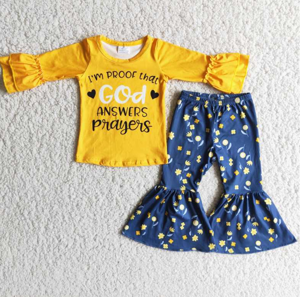 God yellow small floral flared pants set