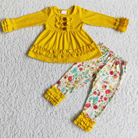 Yellow Lace Flower Pants Set