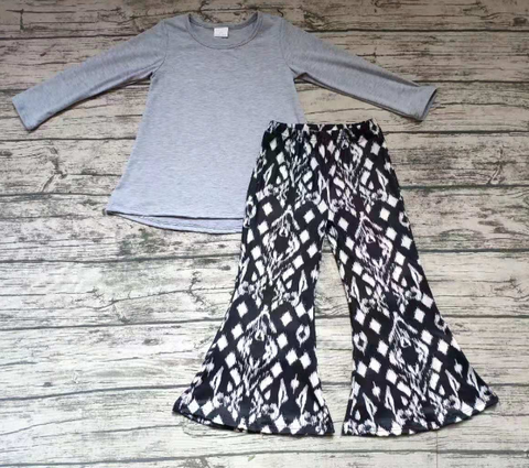 4-color suit series of gray top + black wide-leg pants