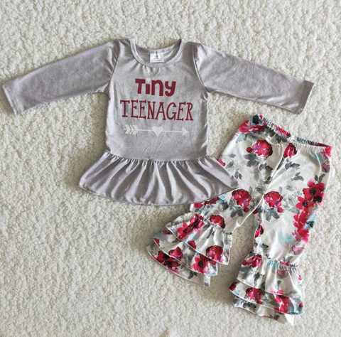 Grey Lace Top Tiny Print Three Layer Lace Pants