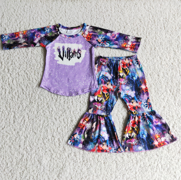 Purple Long Sleeve Top Witch Flared Pants Set