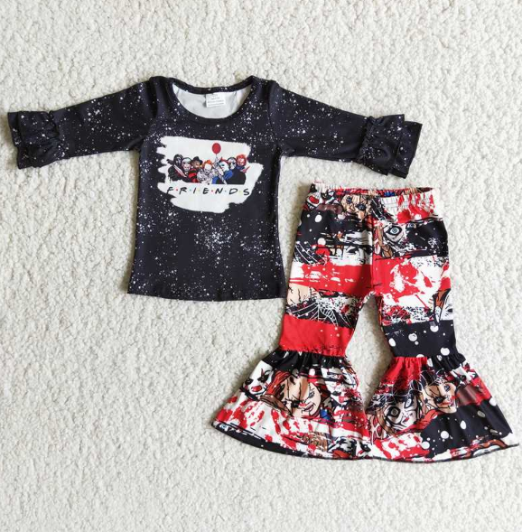 FRIENDS Halloween Clown Long Sleeve Top Flare Pants Set