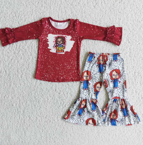 Toygory villain red long-sleeved top clown halloween flared pants set