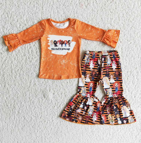 Halloween Orange Top Halloween Flared Pants Set