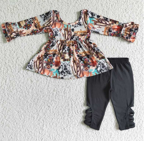 Cactus Bull Head Top Black Cutout Trousers Winter Set