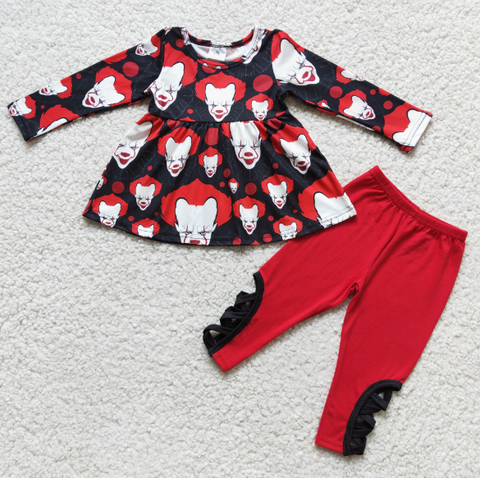 Halloween Clown Long Sleeve Top Red Pants Set