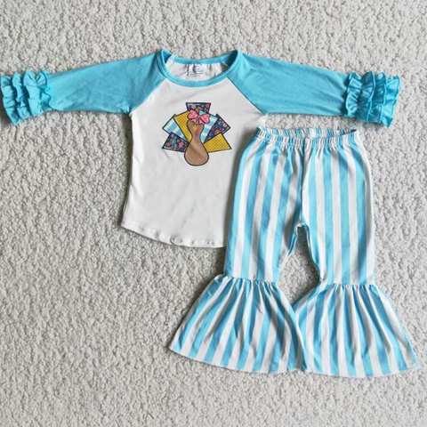 Turkey Long Sleeve Top Striped Flared Pants Set