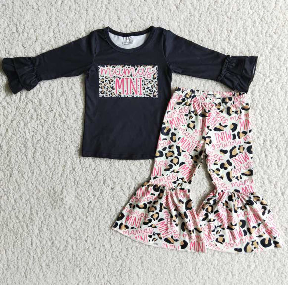 MINI Black Long Sleeve Top Flare Pants Set