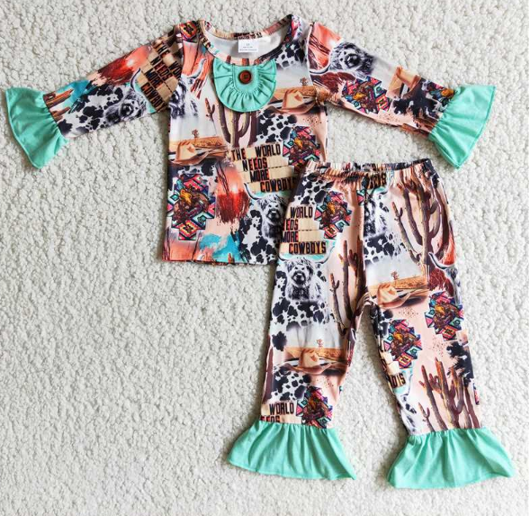 Desert Bull Tau Green Cuff Button Long Sleeve pant Set