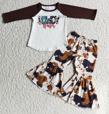 How day Brown Sleeves Long Sleeve Top Brown Flared Pants set