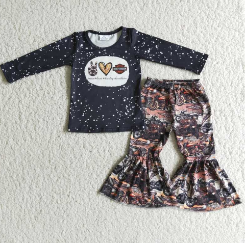 Gesture Love Black Long Sleeve Biker Flare Pants Set