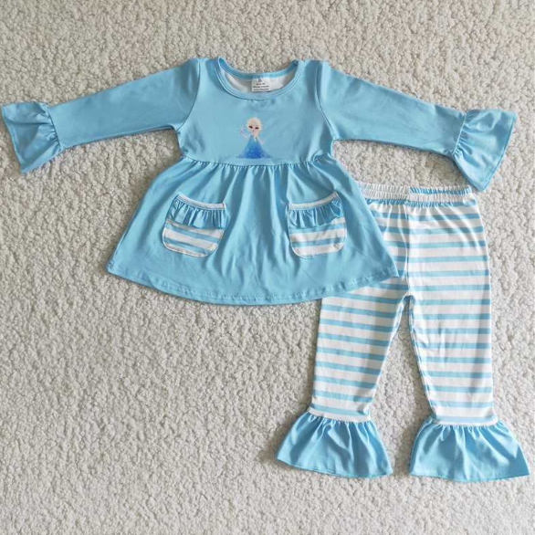 Frozen Blue Pocket Top Striped Pant Set