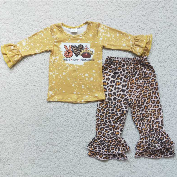 Gesture Heart Turkey Yellow Long Sleeve Top Leopard Trousers Set