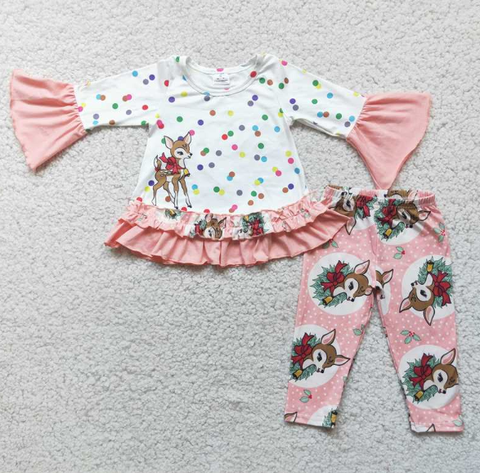 Deer Rainbow Dot Top Pink Trousers Set