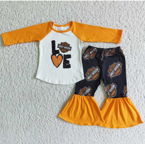 LOVE Orange Long Sleeve Top Flared Pants Set