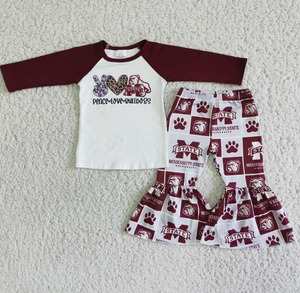 Gesture Heart State Long Sleeve Flared Pants Dog Team Set