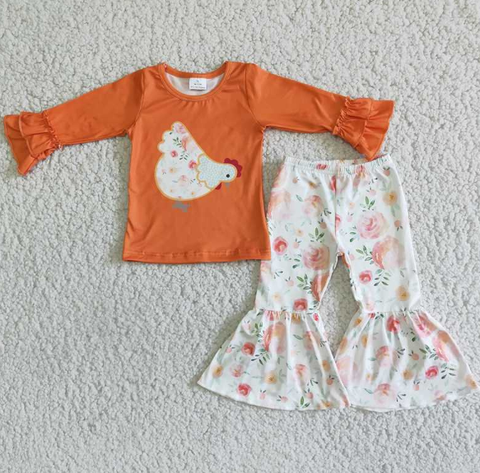 Chick Orange Top Print Flared Pants set