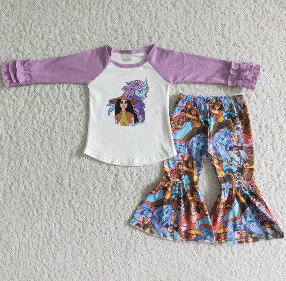 Dragon Messenger Purple Long Sleeve Top Flared Pants Set